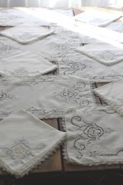 80s vintage cutwork embroidery table linens, cotton place mats & napkins set of 6