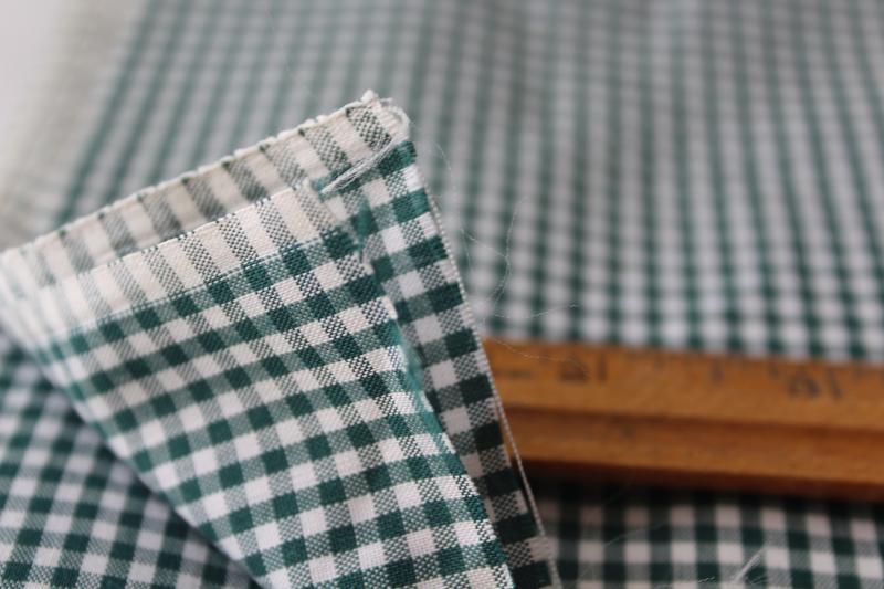 photo of 80s vintage fabric, cotton / poly gingham pine green & white mini checks #2