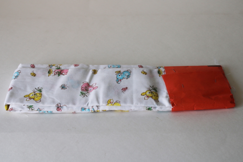 photo of 80s vintage fabric remnant, baby bunnies w/ butterflies print cotton candy pastels on white  #4