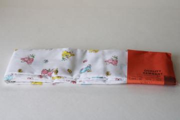 catalog photo of 80s vintage fabric remnant, baby bunnies w/ butterflies print cotton candy pastels on white 