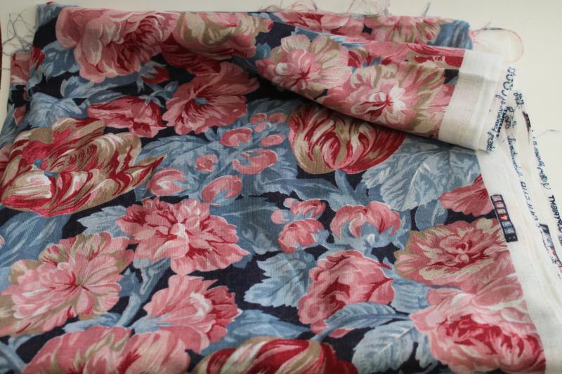 photo of 80s vintage fabric, rose pink blue floral print gauzy cotton blend #1