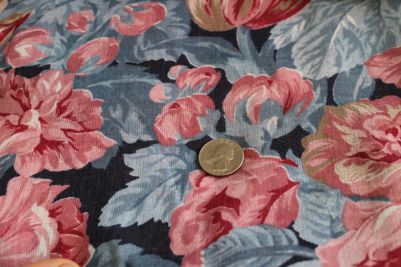 photo of 80s vintage fabric, rose pink blue floral print gauzy cotton blend #3