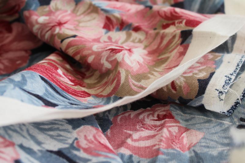 photo of 80s vintage fabric, rose pink blue floral print gauzy cotton blend #4