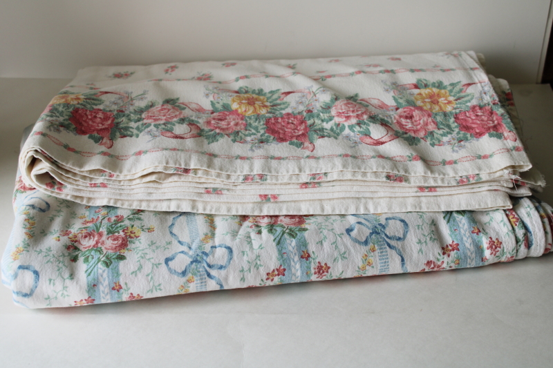 photo of 80s vintage girly floral print all cotton flannel bed sheets, soft worn fabric  #1