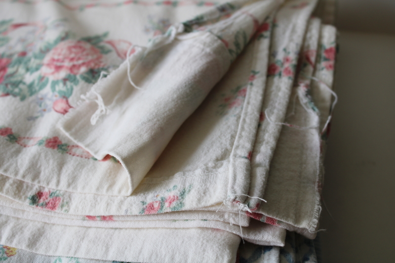 photo of 80s vintage girly floral print all cotton flannel bed sheets, soft worn fabric  #2