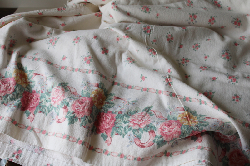 photo of 80s vintage girly floral print all cotton flannel bed sheets, soft worn fabric  #3