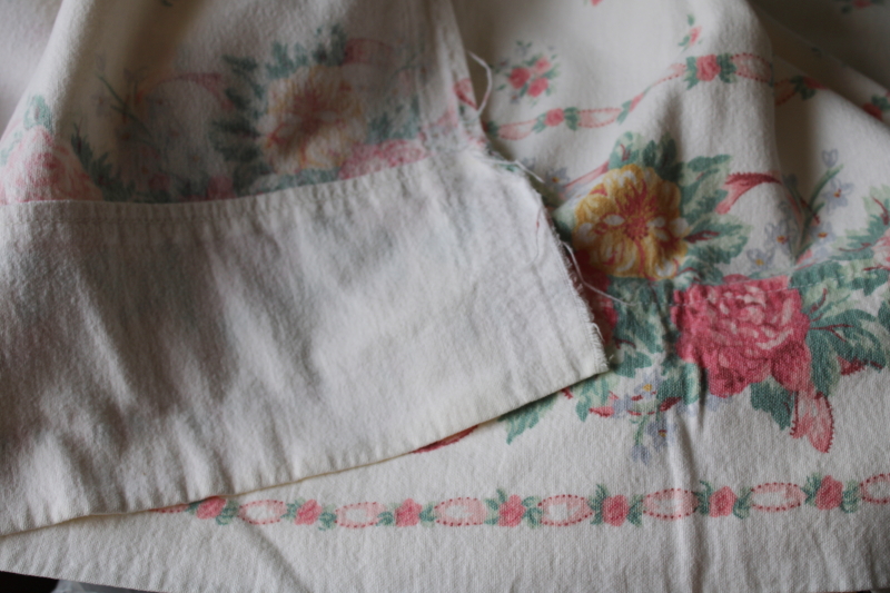 photo of 80s vintage girly floral print all cotton flannel bed sheets, soft worn fabric  #4
