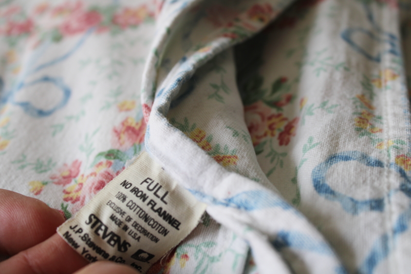 photo of 80s vintage girly floral print all cotton flannel bed sheets, soft worn fabric  #5
