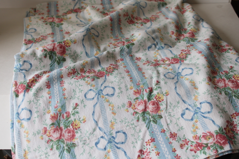 photo of 80s vintage girly floral print all cotton flannel bed sheets, soft worn fabric  #6
