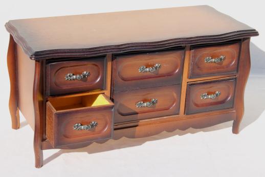 photo of 80s vintage jewelry box chest of drawers, velvet lined dresser box for jewelry storage #1