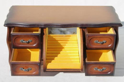 photo of 80s vintage jewelry box chest of drawers, velvet lined dresser box for jewelry storage #8