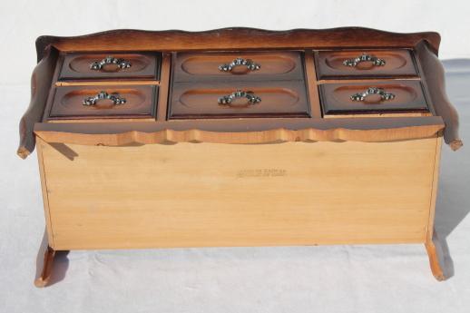 photo of 80s vintage jewelry box chest of drawers, velvet lined dresser box for jewelry storage #13