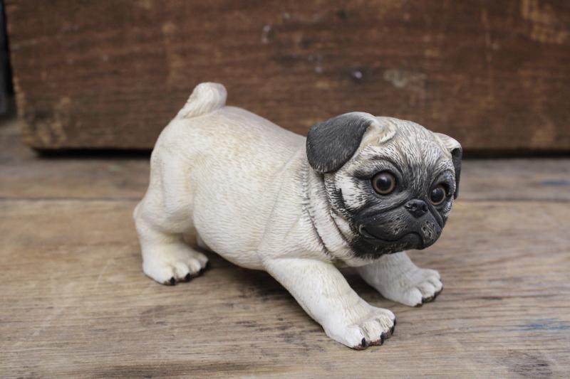 photo of 80s vintage large figurine pug dog, Enesco Purebred Pets puppy made in Taiwan #1