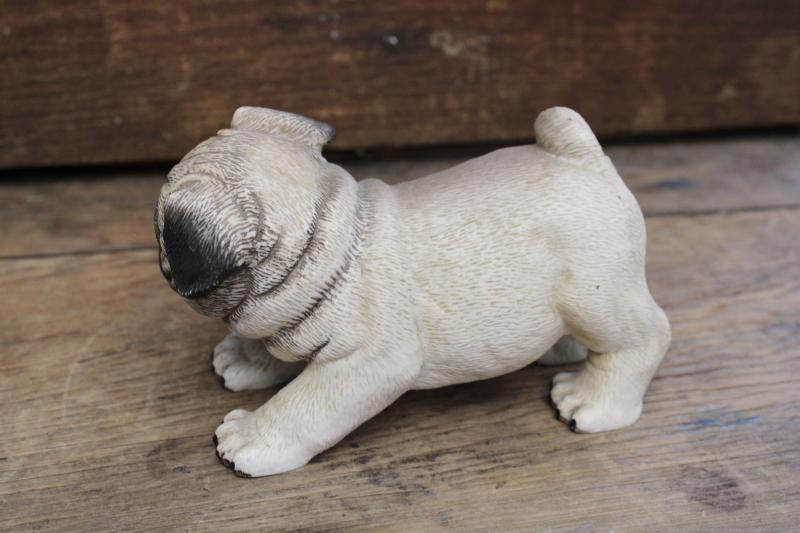 photo of 80s vintage large figurine pug dog, Enesco Purebred Pets puppy made in Taiwan #4