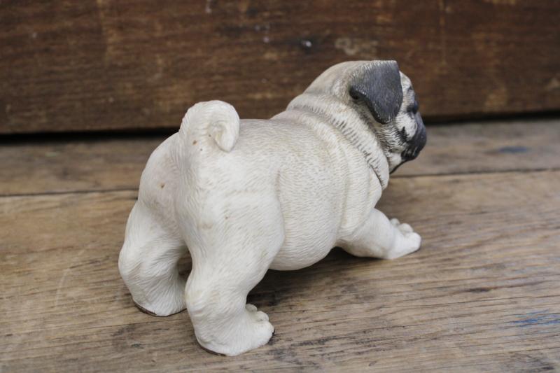 photo of 80s vintage large figurine pug dog, Enesco Purebred Pets puppy made in Taiwan #5