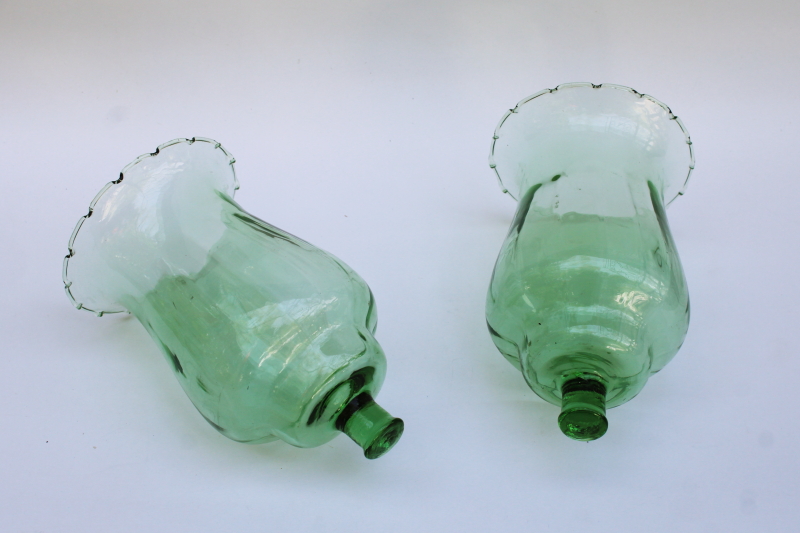 photo of 80s vintage light green optic glass votive holders, peg type candle holders matching pair  #1
