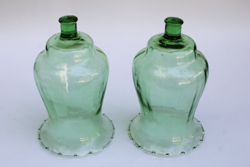 photo of 80s vintage light green optic glass votive holders, peg type candle holders matching pair  #2