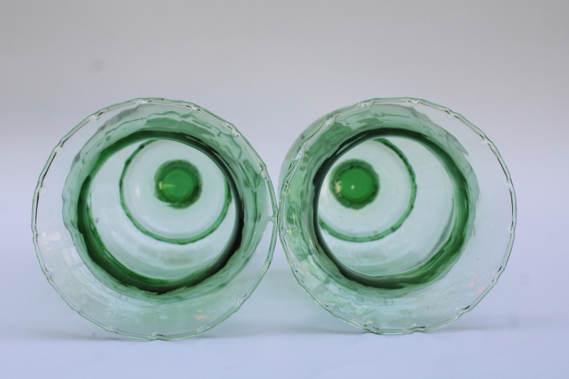 photo of 80s vintage light green optic glass votive holders, peg type candle holders matching pair  #3