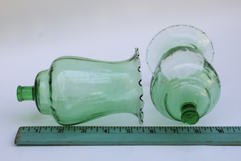 photo of 80s vintage light green optic glass votive holders, peg type candle holders matching pair  #4