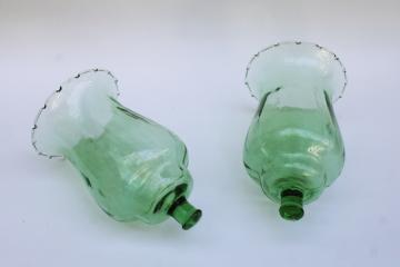 catalog photo of 80s vintage light green optic glass votive holders, peg type candle holders matching pair 