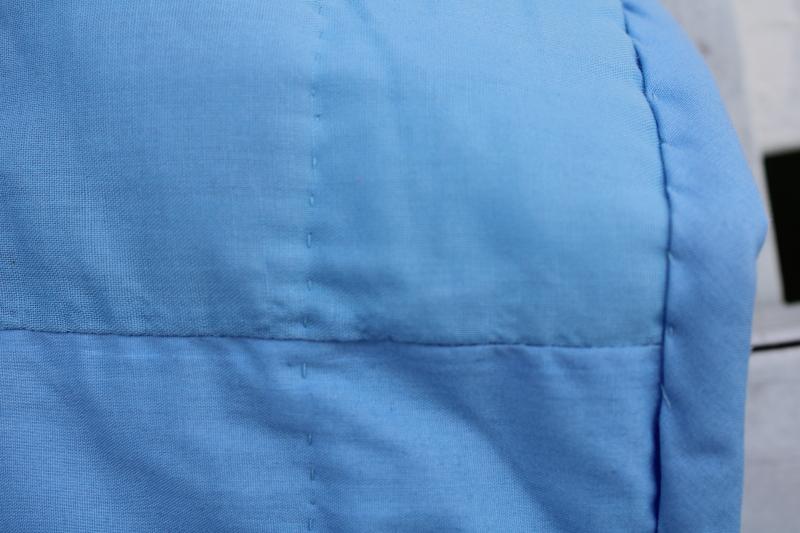 photo of 80s vintage log cabin patchwork quilt queen size bedspread shades of blue & navy #4