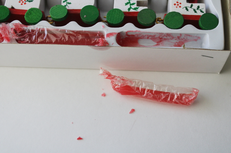 photo of 80s vintage miniature Christmas train NOEL candle holders hand painted wood ornaments in box #2