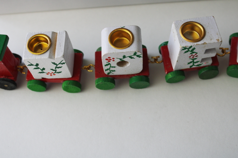 photo of 80s vintage miniature Christmas train NOEL candle holders hand painted wood ornaments in box #4