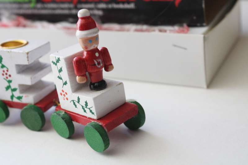 photo of 80s vintage miniature Christmas train NOEL candle holders hand painted wood ornaments in box #5