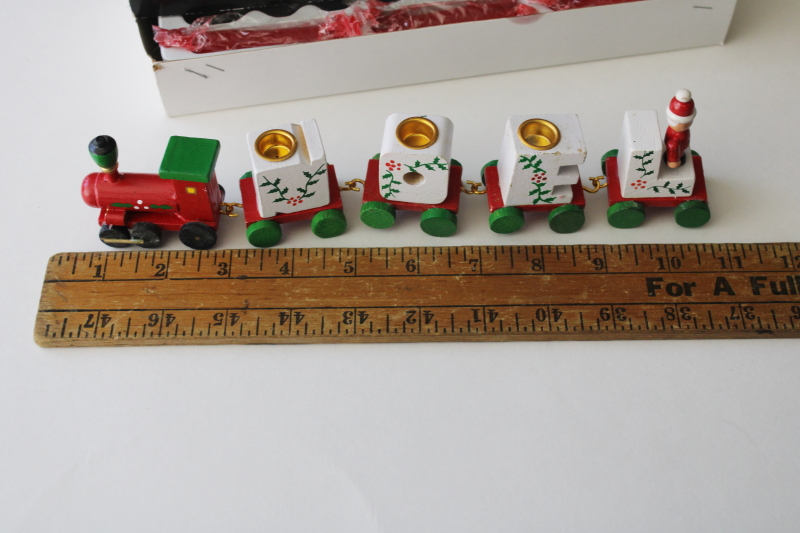 photo of 80s vintage miniature Christmas train NOEL candle holders hand painted wood ornaments in box #6