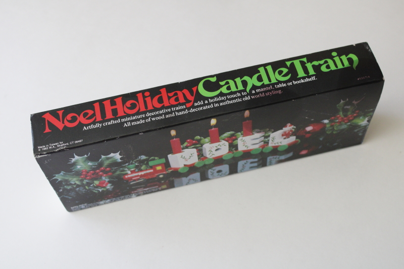photo of 80s vintage miniature Christmas train NOEL candle holders hand painted wood ornaments in box #8