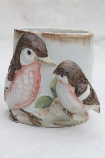 photo of 80s vintage mug w/ mother robin & baby bird, figural coffee cup Takahaski Japan #2