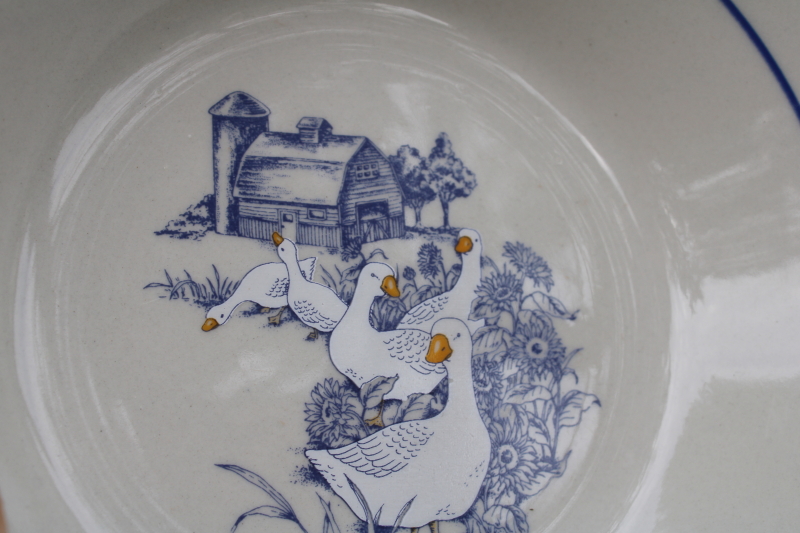 photo of 80s vintage never used Century China stoneware bowls, farm barn with goose pattern  #3