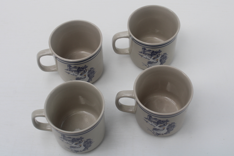 photo of 80s vintage never used Century China stoneware mugs, farm barn with goose pattern  #3