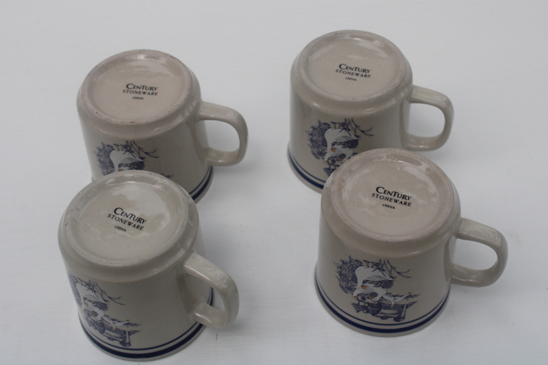 photo of 80s vintage never used Century China stoneware mugs, farm barn with goose pattern  #4