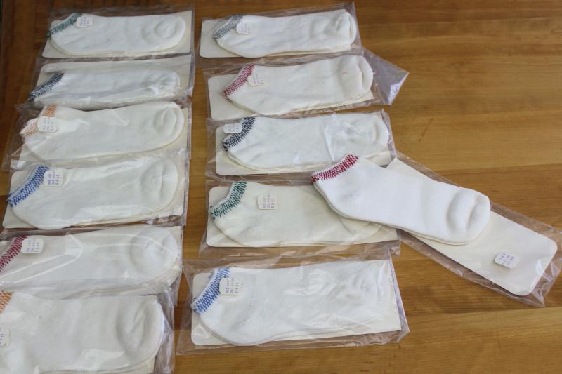 photo of 80s vintage no show sport socks, golf or tennis socks white cotton w/ colored trim #1