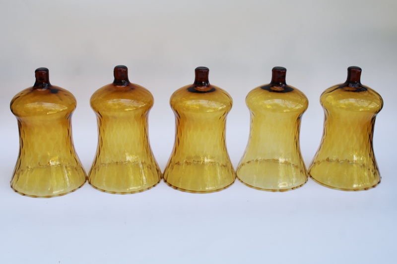 photo of 80s vintage optic blown glass shades, peg type amber glass votive candle holders set of five  #1