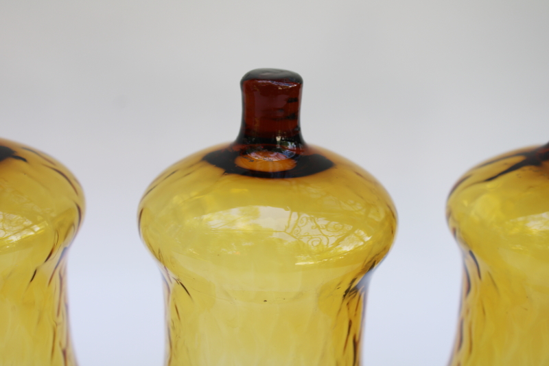 photo of 80s vintage optic blown glass shades, peg type amber glass votive candle holders set of five  #2