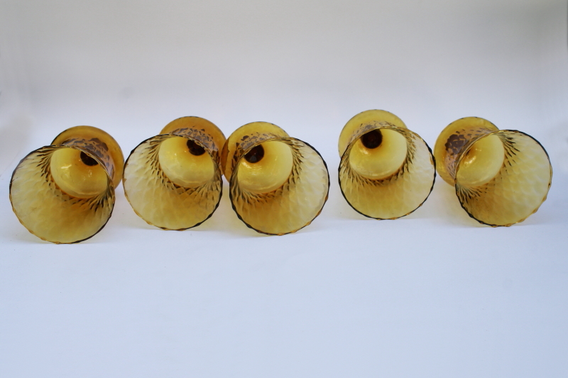 photo of 80s vintage optic blown glass shades, peg type amber glass votive candle holders set of five  #3