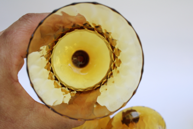 photo of 80s vintage optic blown glass shades, peg type amber glass votive candle holders set of five  #4