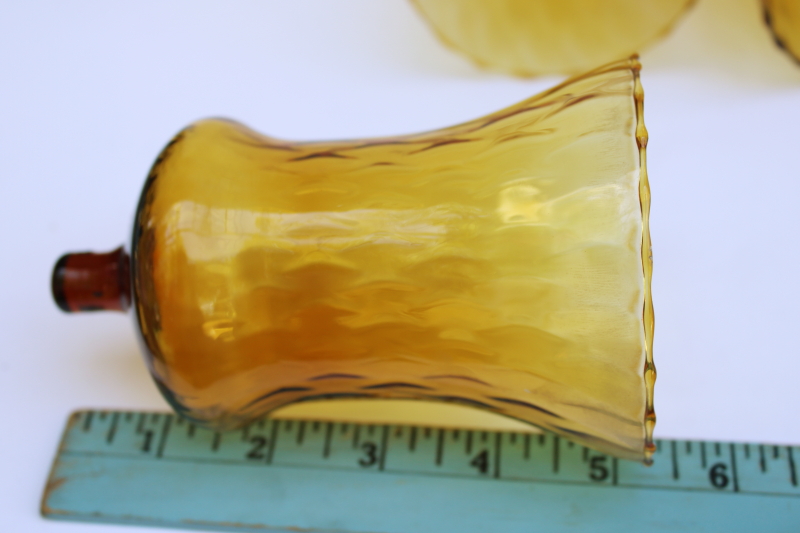photo of 80s vintage optic blown glass shades, peg type amber glass votive candle holders set of five  #6