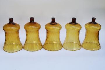 catalog photo of 80s vintage optic blown glass shades, peg type amber glass votive candle holders set of five 