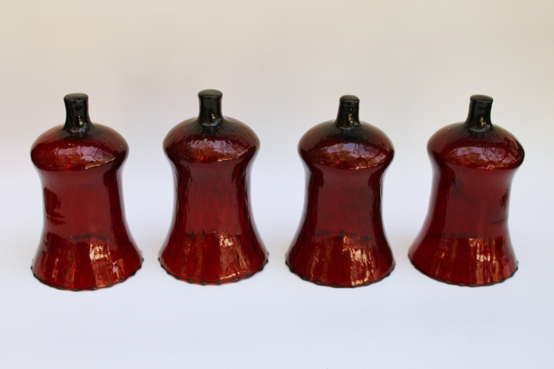 photo of 80s vintage optic blown glass shades, peg type ruby glass votive candle holders set of four #2