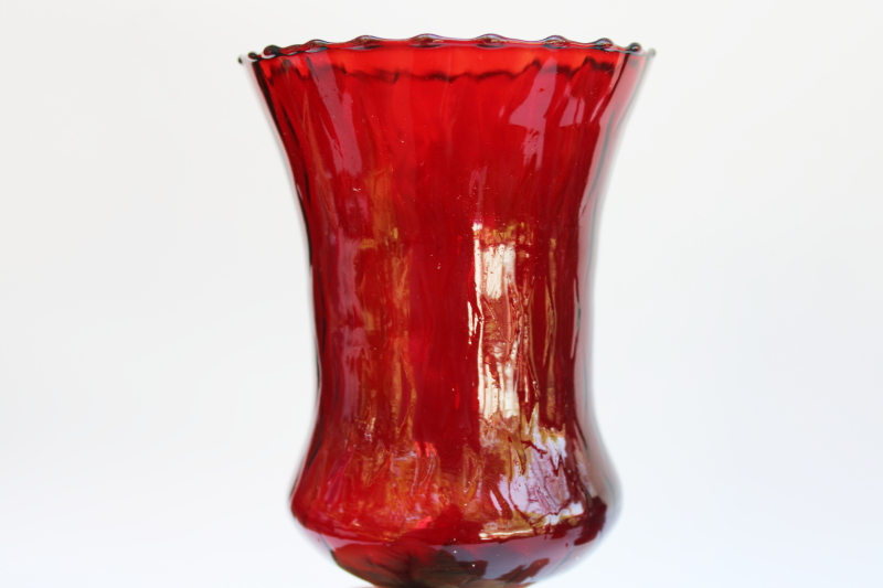 photo of 80s vintage optic blown glass shades, peg type ruby glass votive candle holders set of four #4