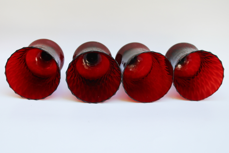 photo of 80s vintage optic blown glass shades, peg type ruby glass votive candle holders set of four #5