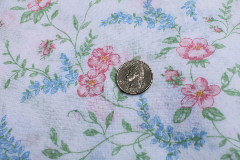 photo of 80s vintage pink & blue floral print dotted swiss flocked dots cotton fabric #2