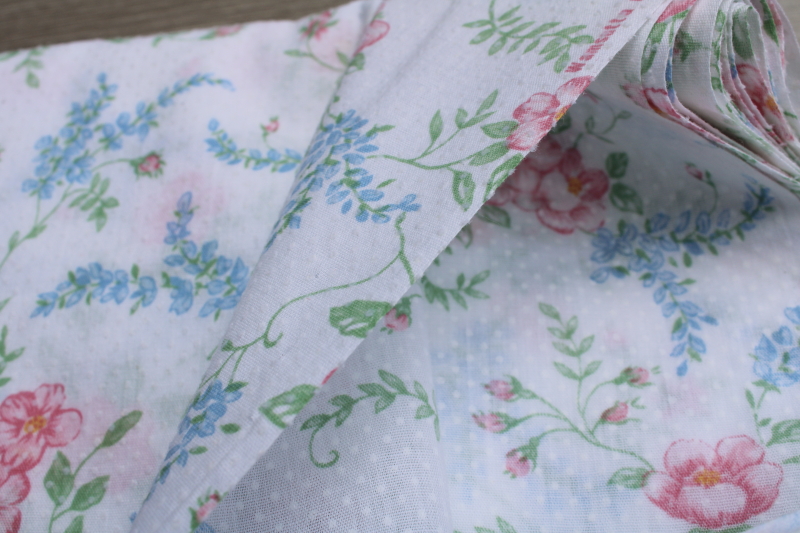 photo of 80s vintage pink & blue floral print dotted swiss flocked dots cotton fabric #3