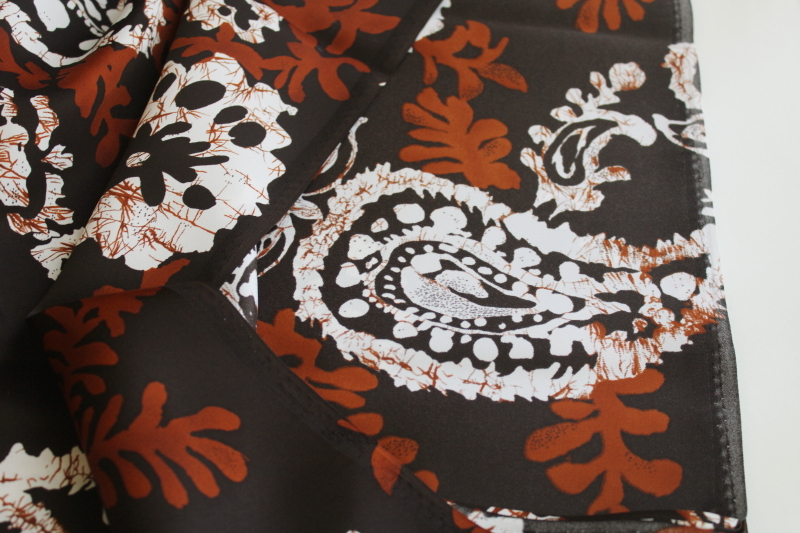 photo of 80s vintage poly fabric, silky matte polyester w/ batik look print chocolate brown  #3