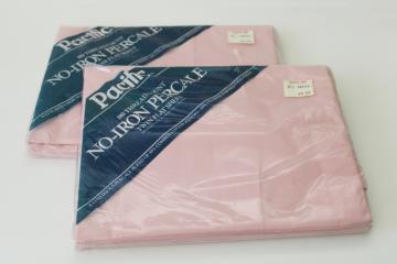 photo of 80s vintage rose pink cotton / poly percale bed sheets, pair twin flat new in package