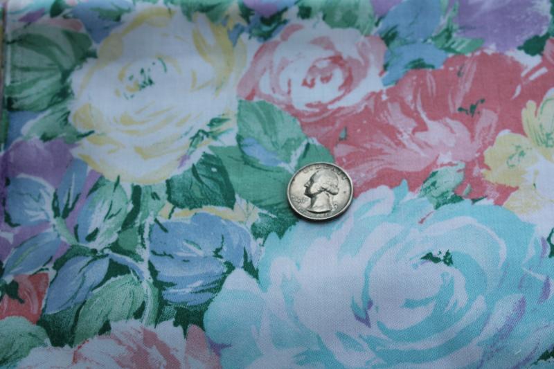 photo of 80s vintage roses floral cotton fabric, Peter Pan print soft pastel colors #2