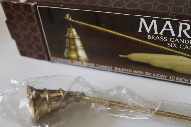 photo of 80s vintage solid brass candle snuffer w/ wood handle mint in box, Beacon Hill Mariner colonial style  #2